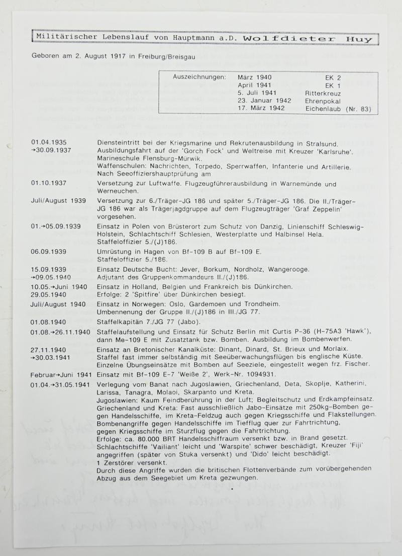 Signature of Luftwaffe KC-OLC Recipient 'Wolfdieter Huy' — image 4