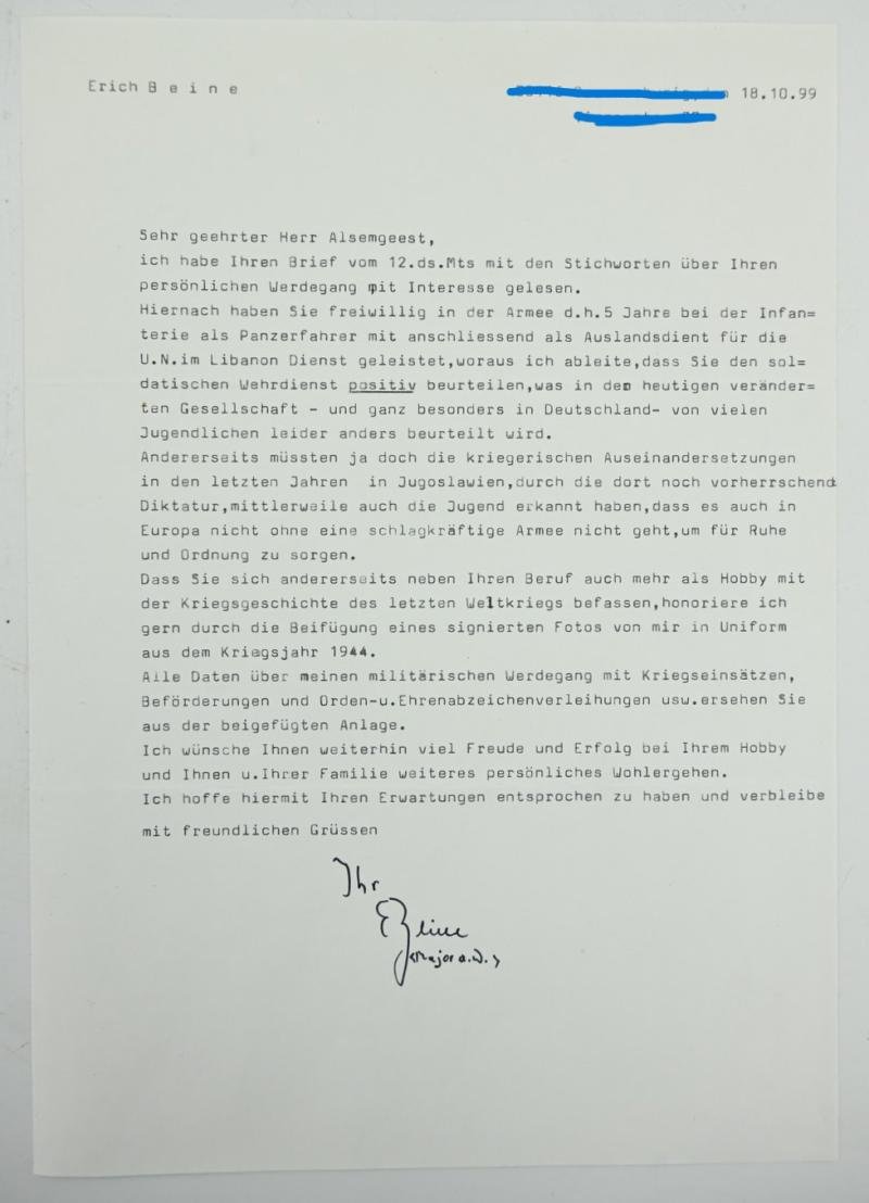 Signature of Luftwaffe KC Recipient 'Erich Beine' — image 4