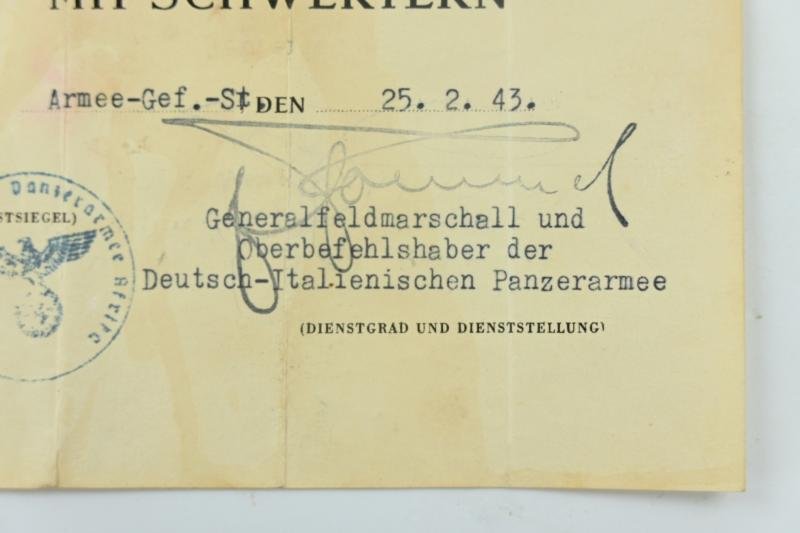 German WH DAK Afrika Korps Certificate / Erwin Rommel Facsimile — image 2