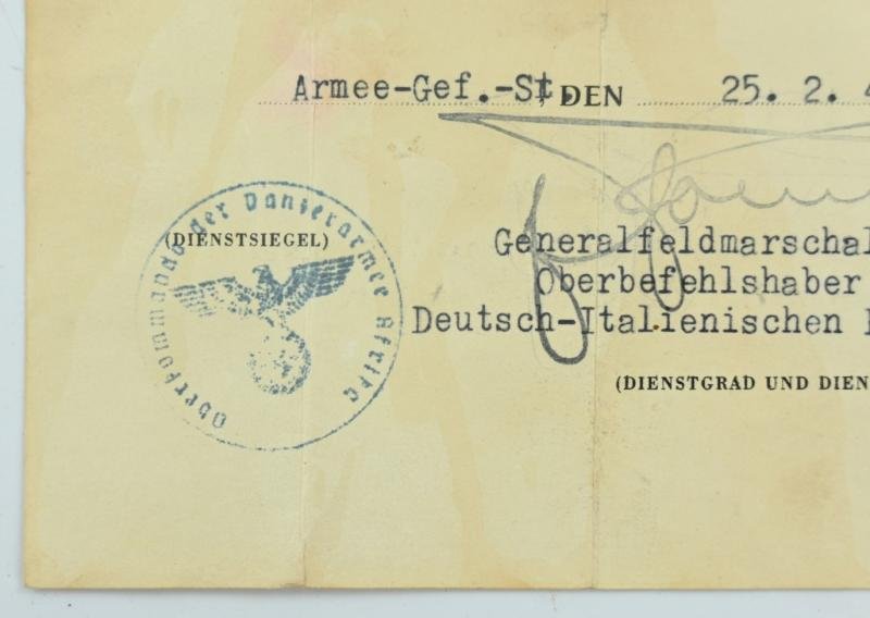 German WH DAK Afrika Korps Certificate / Erwin Rommel Facsimile — image 3