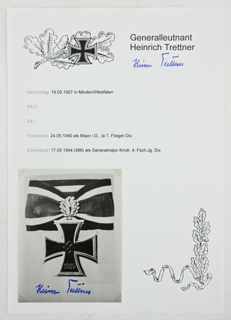 Signature of Luftwaffe KC-OLC Recipient 'Heinrich Trettner' — image 3
