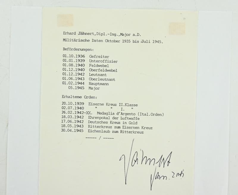 Signature of Luftwaffe KC-OLC&S Recipient 'Erhard Jähnert' — image 10