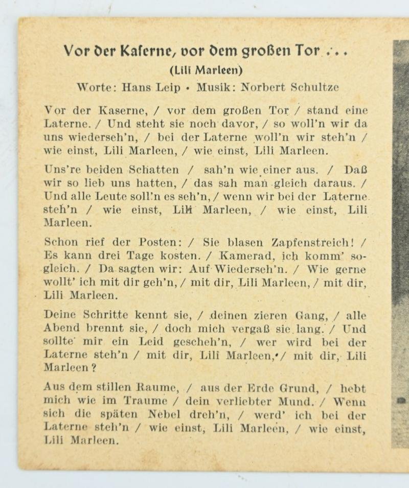 German WH Postcard 'Lili Marleen' — image 2
