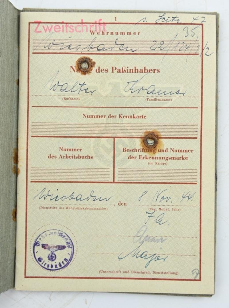 German WH Wehrpass A.E.A 33 (Mot) — image 2