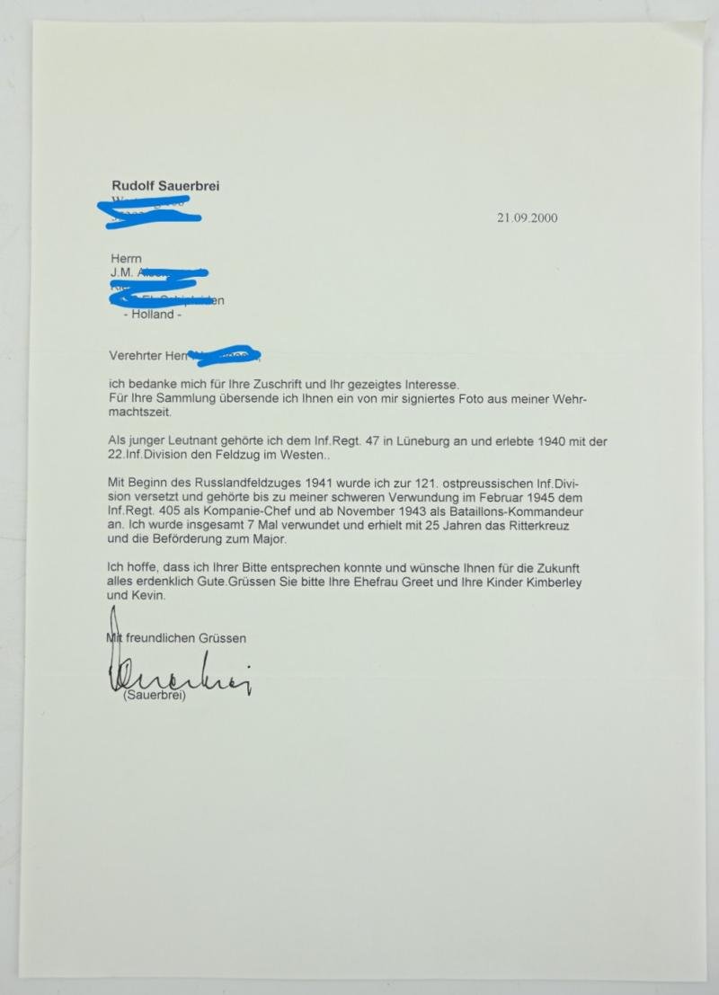 Signature of Wehrmacht Heer KC Recipient 'Rudolf Sauerbrei' — image 6