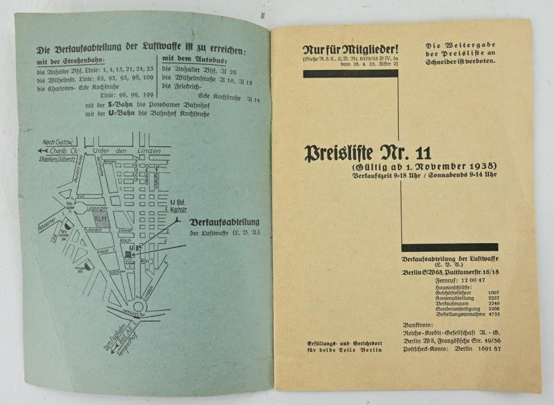 German Luftwaffe Clothing Price List Nr. 11 Booklet — image 2