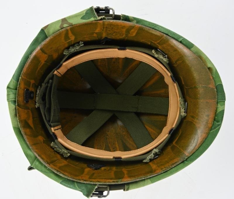 US Vietnam War Infantry helmet with camouflage cover and liner — image 8