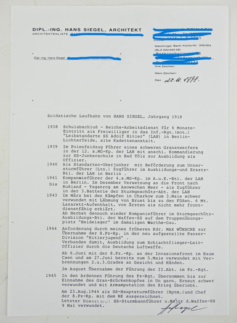 Signature of Waffen-SS KC Recipient 'Hans Siegel' — image 5