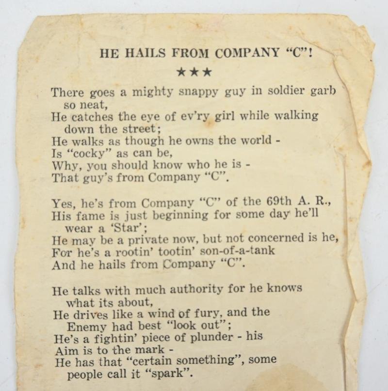 US WW2 69th Armored Regiment Song Leaflet — image 2