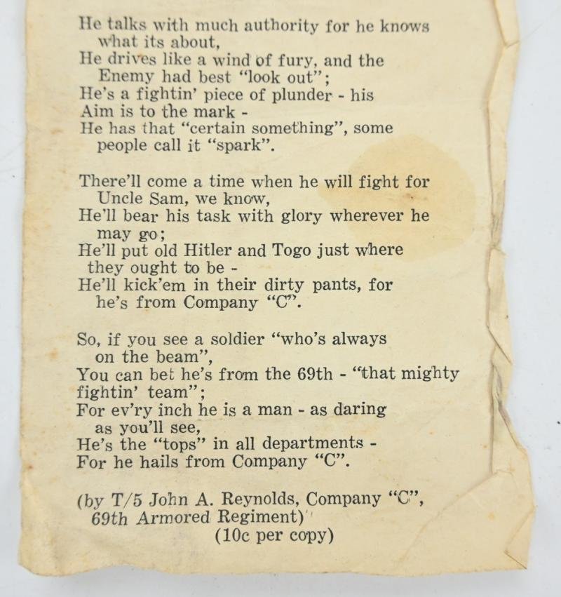 US WW2 69th Armored Regiment Song Leaflet — image 3