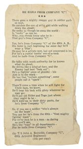 US WW2 69th Armored Regiment Song Leaflet