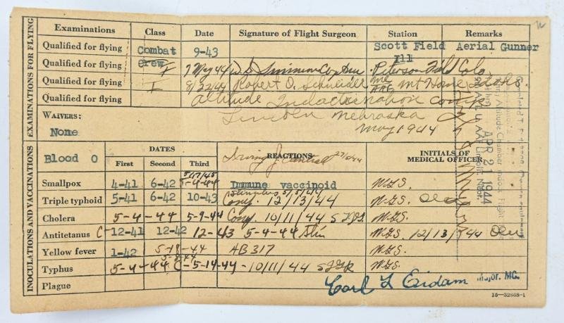 USAAF WW2 Pilot & Crew Physical Record Card — image 3