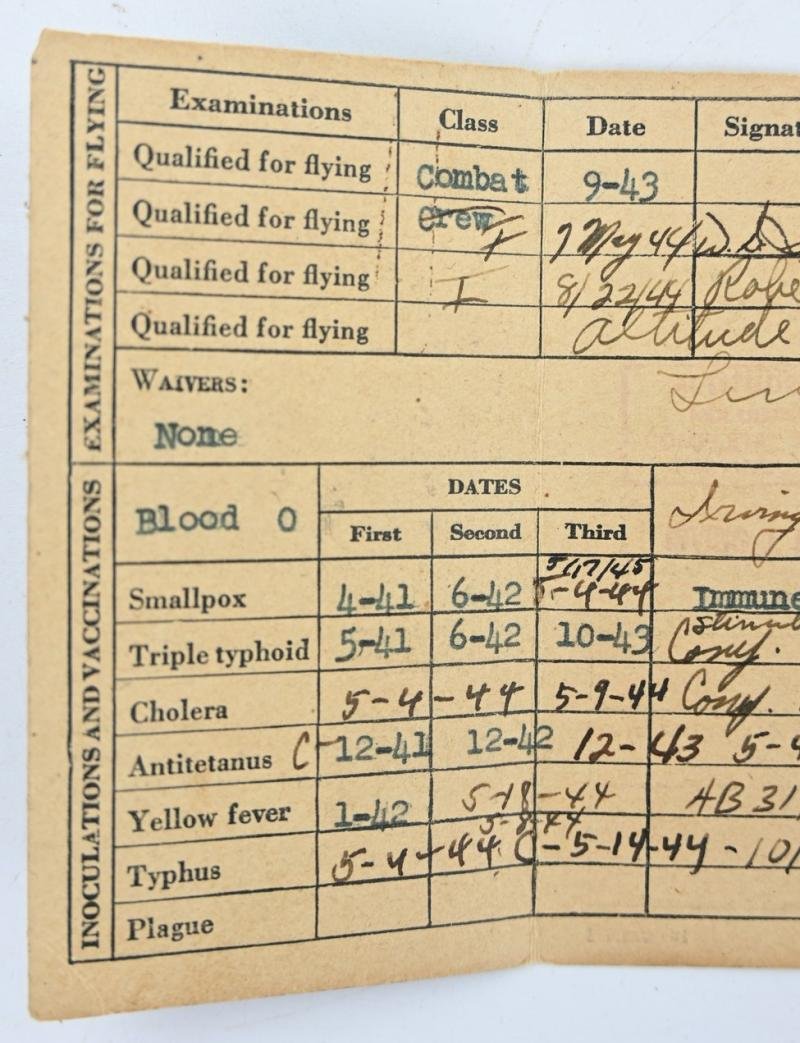 USAAF WW2 Pilot & Crew Physical Record Card — image 4