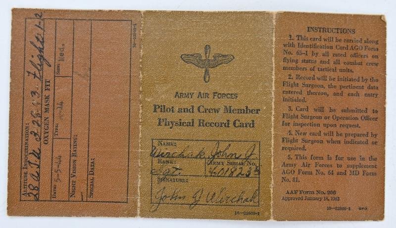 USAAF WW2 Pilot & Crew Physical Record Card — image 6