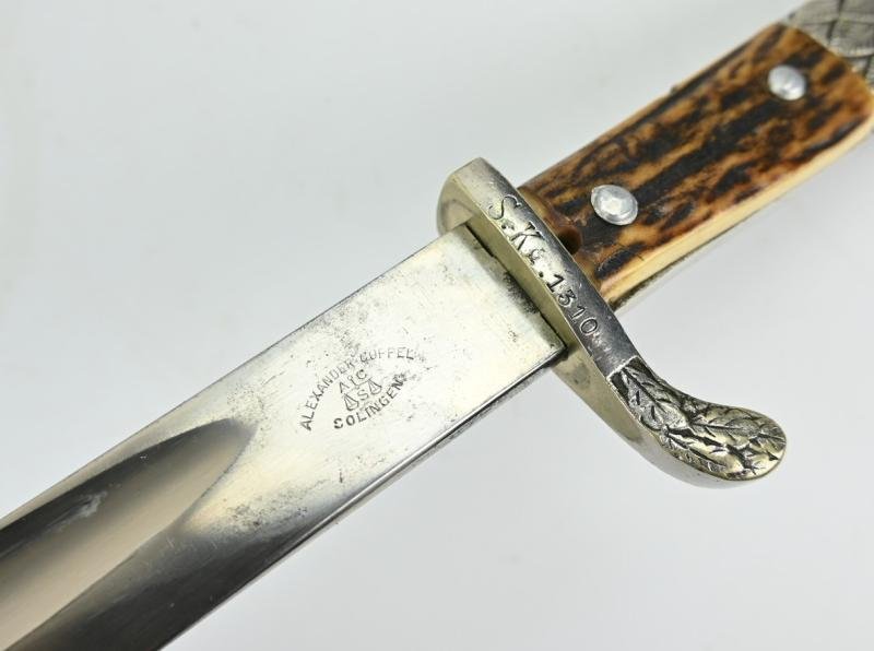 German Police Stag Handled Dress Bayonet with Frog — image 10