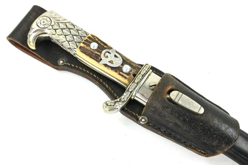 German Police Stag Handled Dress Bayonet with Frog — image 2