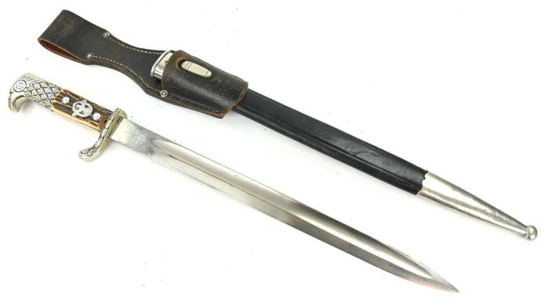 German Police Stag Handled Dress Bayonet with Frog — image 6
