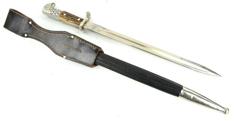 German Police Stag Handled Dress Bayonet with Frog — image 7