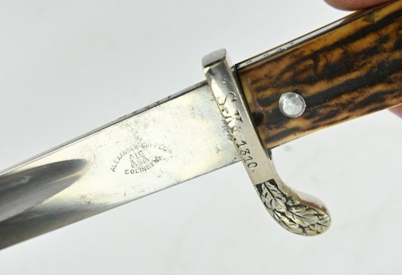 German Police Stag Handled Dress Bayonet with Frog — image 9