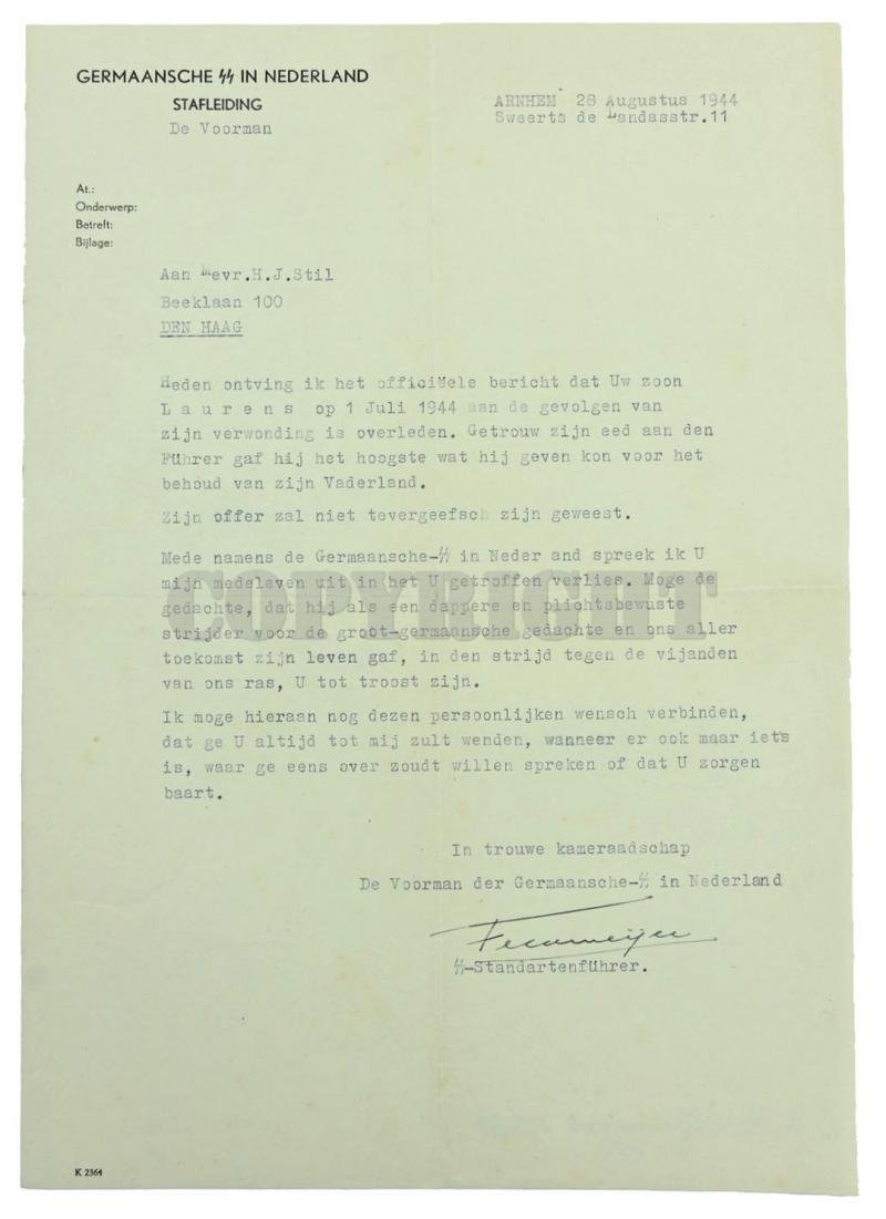 Dutch Waffen-SS KIA Letter 'Laurens Still' with extra — image 2