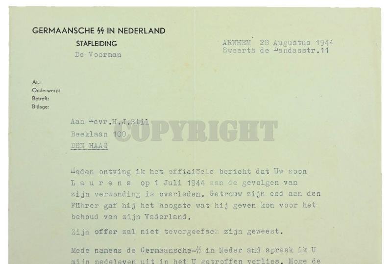 Dutch Waffen-SS KIA Letter 'Laurens Still' with extra — image 3