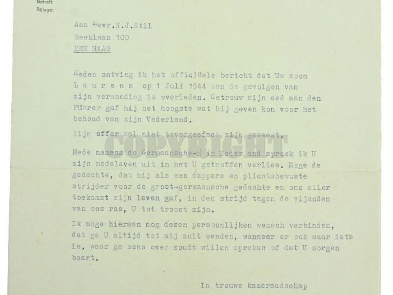 Dutch Waffen-SS KIA Letter 'Laurens Still' with extra — image 4