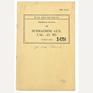 US WW2 Technical Manual Grease Gun TM 9-217