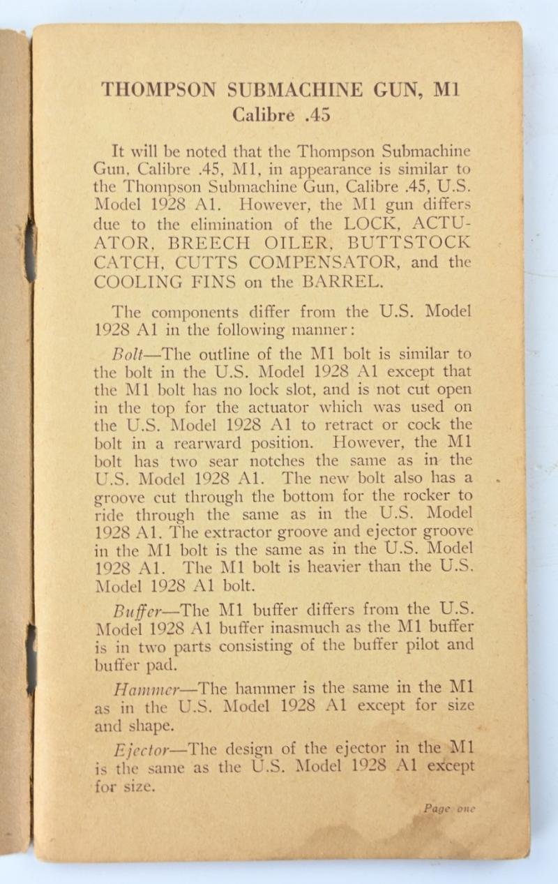 US WW2 Thompson M-1928 Handbook Manual — image 2