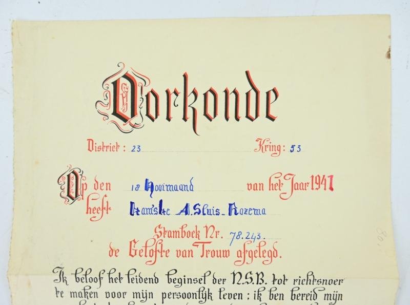 Dutch NSB Certificate 'Oorkonde Gelofte van Trouw' — image 2
