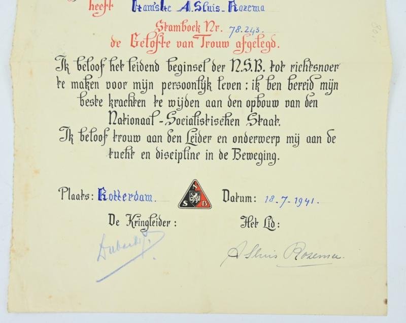 Dutch NSB Certificate 'Oorkonde Gelofte van Trouw' — image 3
