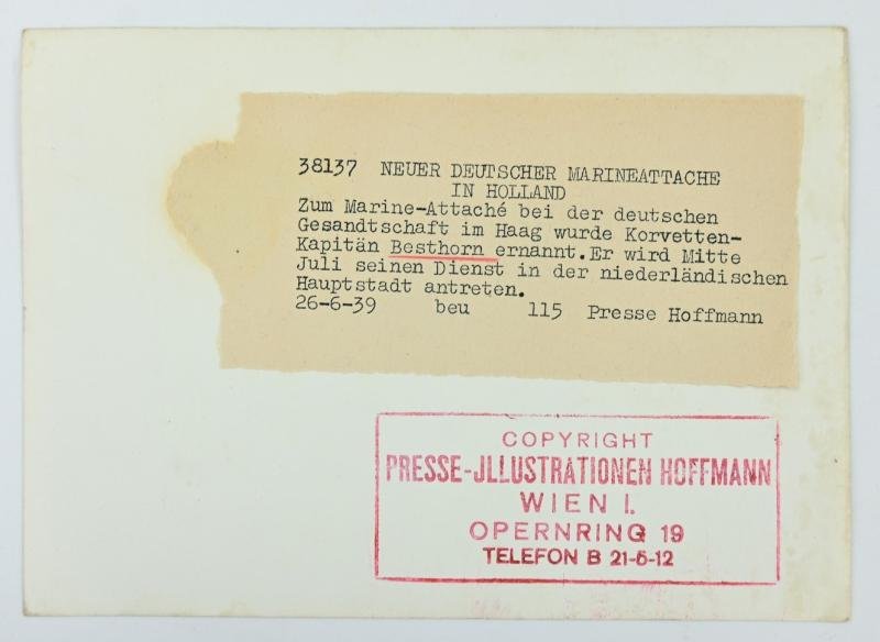 German KM Portrait Picture/ Press Photo Korvettenkapitän Kurt Besthorn — image 3