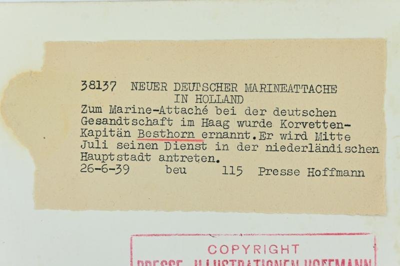 German KM Portrait Picture/ Press Photo Korvettenkapitän Kurt Besthorn — image 4