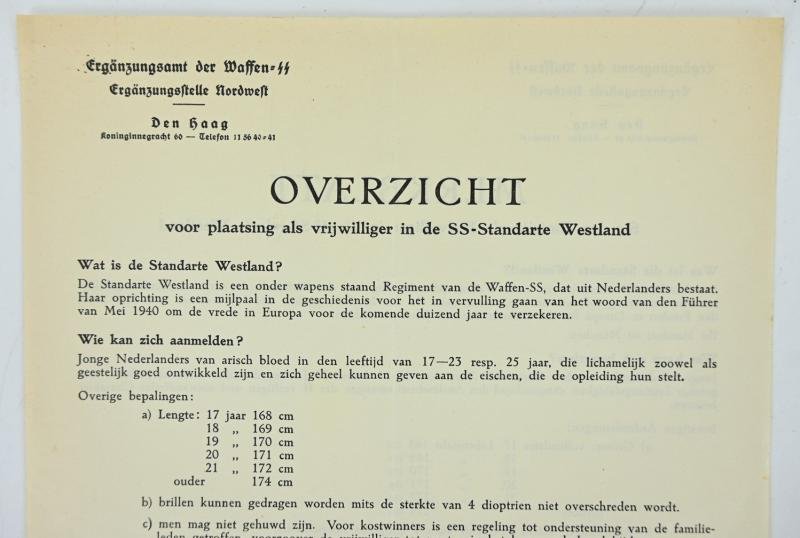 Dutch Waffen-SS Recruitment Form ''Westland' — image 2