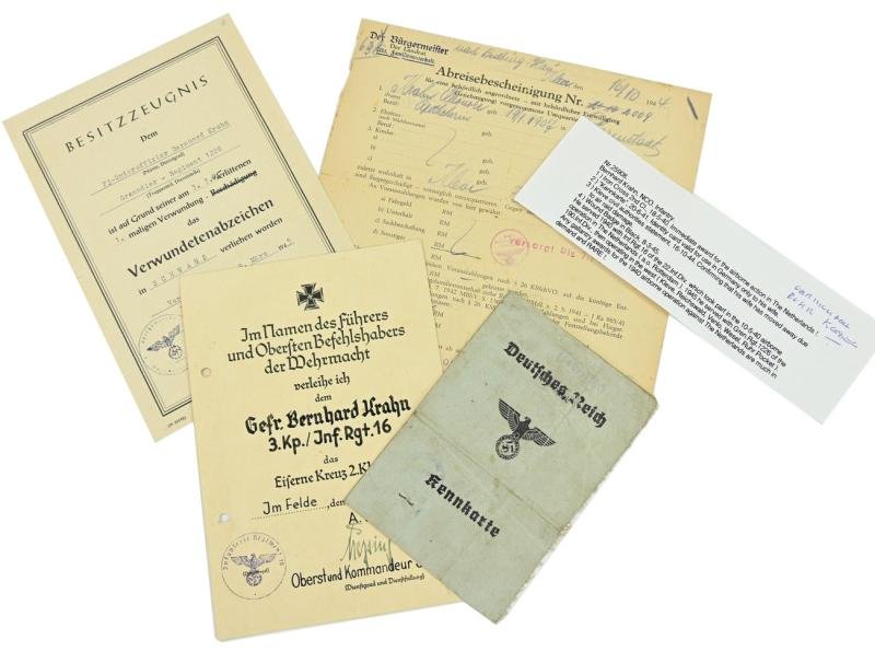 German WH Fallschirmjager Document Grouping 'Bernard Krahn' Inf.Rgt. 16 Holland