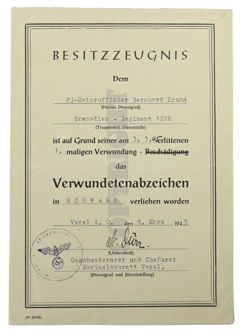 German WH Fallschirmjager Document Grouping 'Bernard Krahn' Inf.Rgt. 16 Holland — image 10
