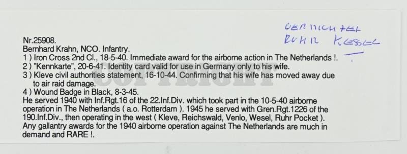 German WH Fallschirmjager Document Grouping 'Bernard Krahn' Inf.Rgt. 16 Holland — image 18