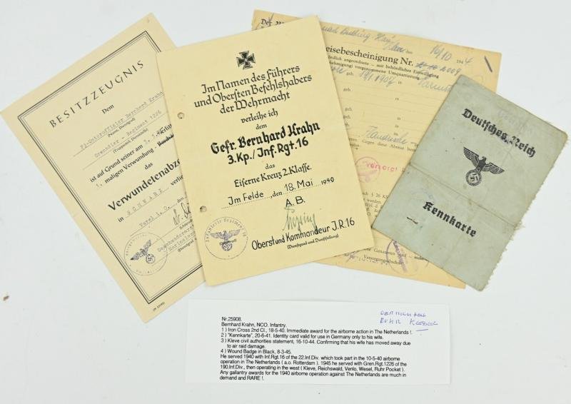 German WH Fallschirmjager Document Grouping 'Bernard Krahn' Inf.Rgt. 16 Holland — image 2