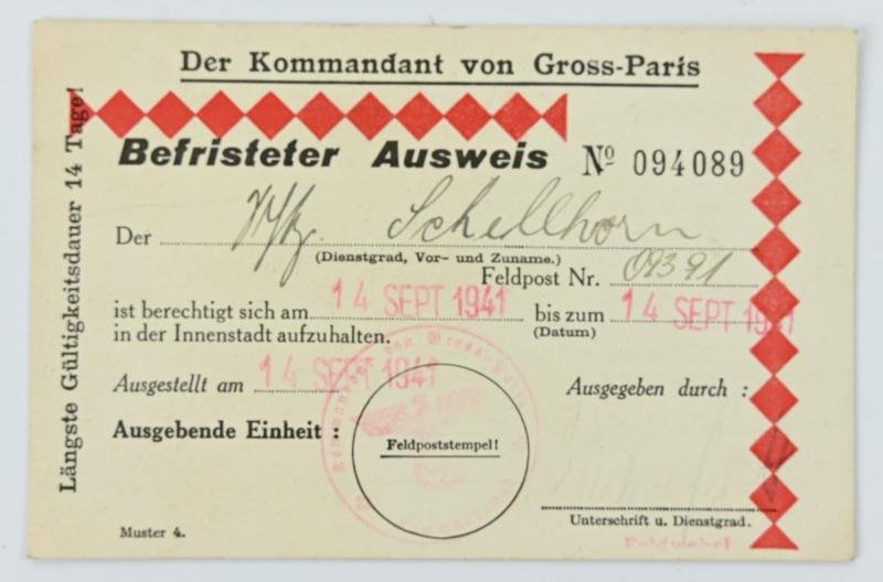 German Permit for Paris 1941 — image 3