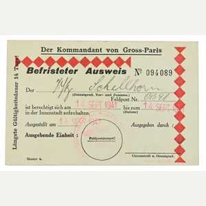German Permit for Paris 1941