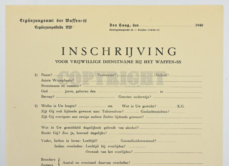 Dutch Waffen-SS Enlistment Form 1940 — image 2