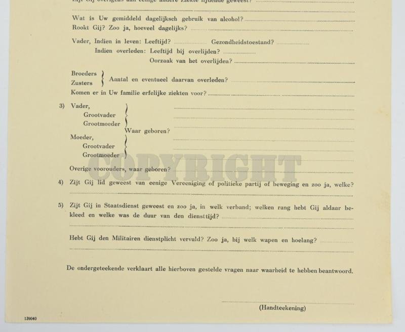 Dutch Waffen-SS Enlistment Form 1940 — image 3