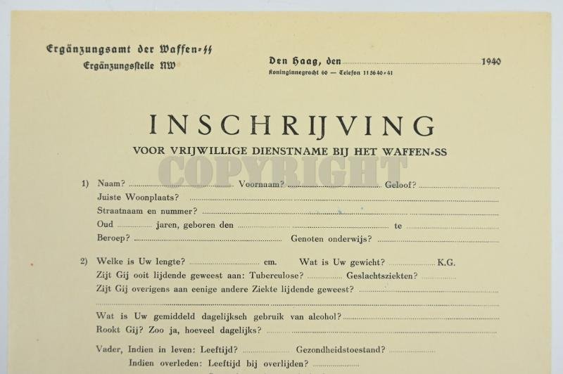 Dutch Waffen-SS Enlistment Form 1940 — image 5
