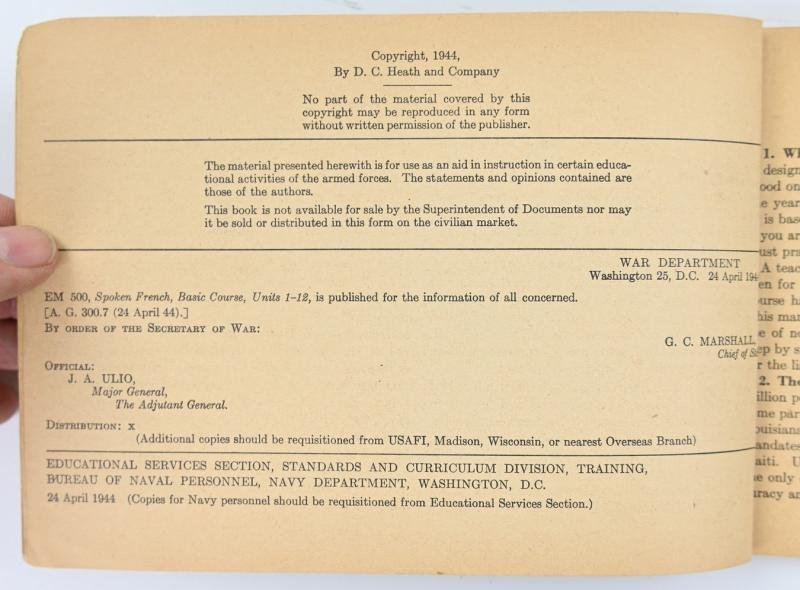 US WW2 Education Manual EM-500 'Spoken French' — image 2