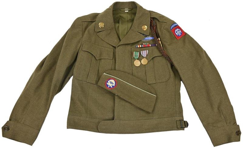 US WW2 82nd Airborne Division 325th GIR IKE Service Jacket & Garrison Cap — image 2