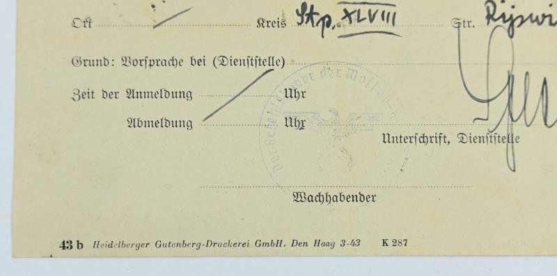 Dutch Waffen-SS Headquarters Visitors ID Card — image 4