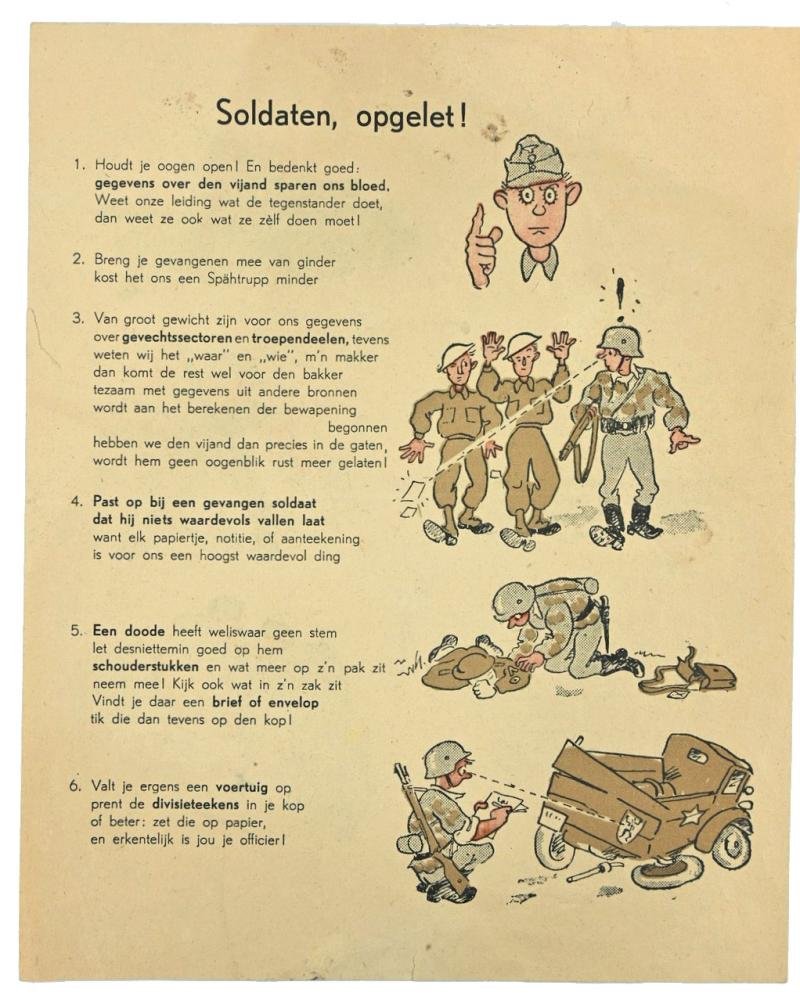 Dutch Waffen-SS Leaflet/ Flyer 'Spy-ing the Enemy'