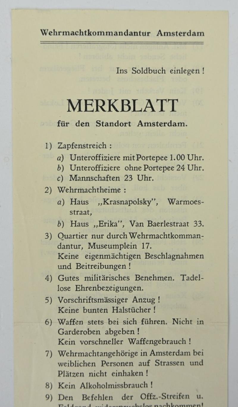 German Occupation Leaflet 'Wehrmachtkommandatur Amsterdam' — image 2