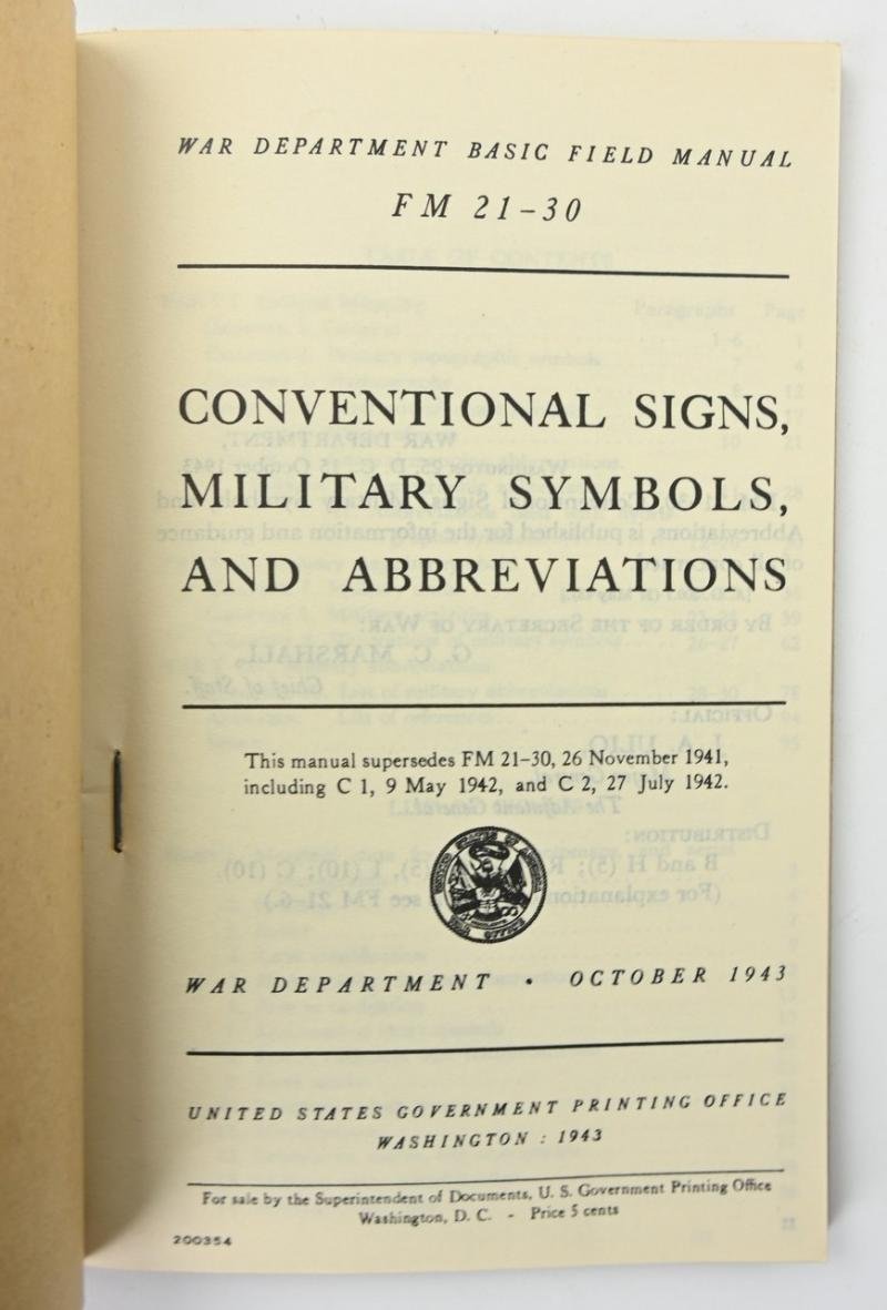US WW2 Basic Field Manual FM21-30 Conventional Signs,Military Symbols and Abbrevations — image 2
