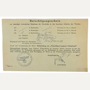 Dutch Waffen-SS Travelcard 'Vrijwilligerslegioen Nederland'