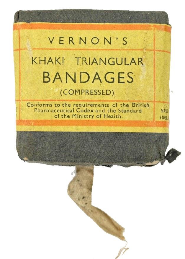 British WW2 Khaki Triangular Bandages Package